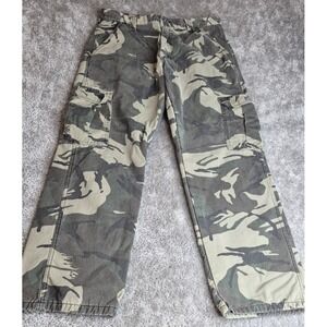 Wrangler Pants Mens 32 x 30 Green Canvas Cargo Camouflage Relaxed Fleece Lined